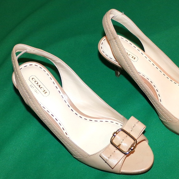 Coach Shoes - Coach Miranda Tan Buckle Bow Slingback Sandals 7.5